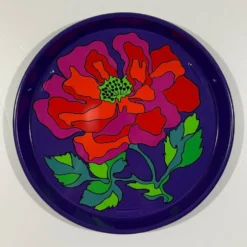 Plateau en métal Vintage Flowerpower des années 1970
