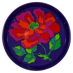 Plateau en métal Vintage Flowerpower des années 1970
