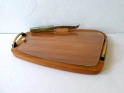 Plateau en teck et verre, scandinave, années 60