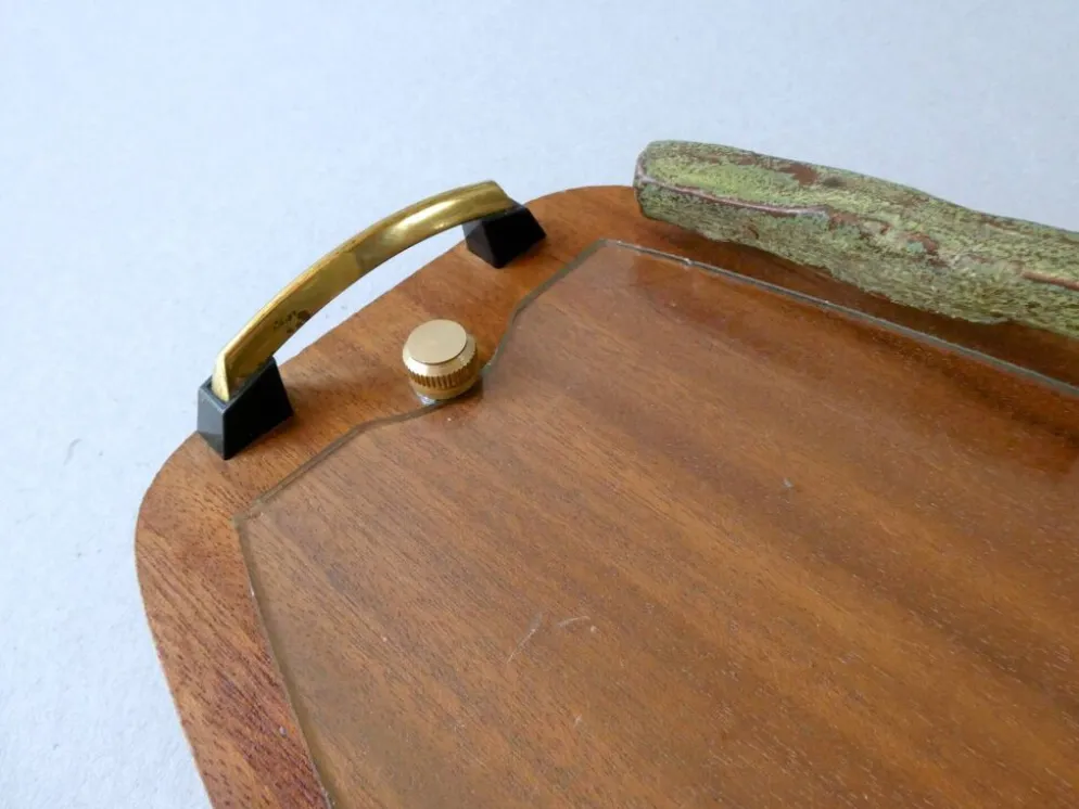 Plateau en teck et verre, scandinave, années 60