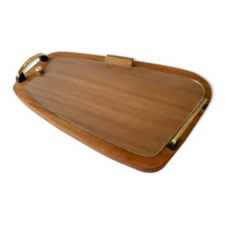 Plateau en teck et verre, scandinave, années 60