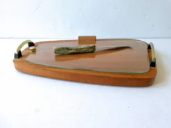 Plateau en teck et verre, scandinave, années 60