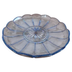 Plateau en verre bleu rond
