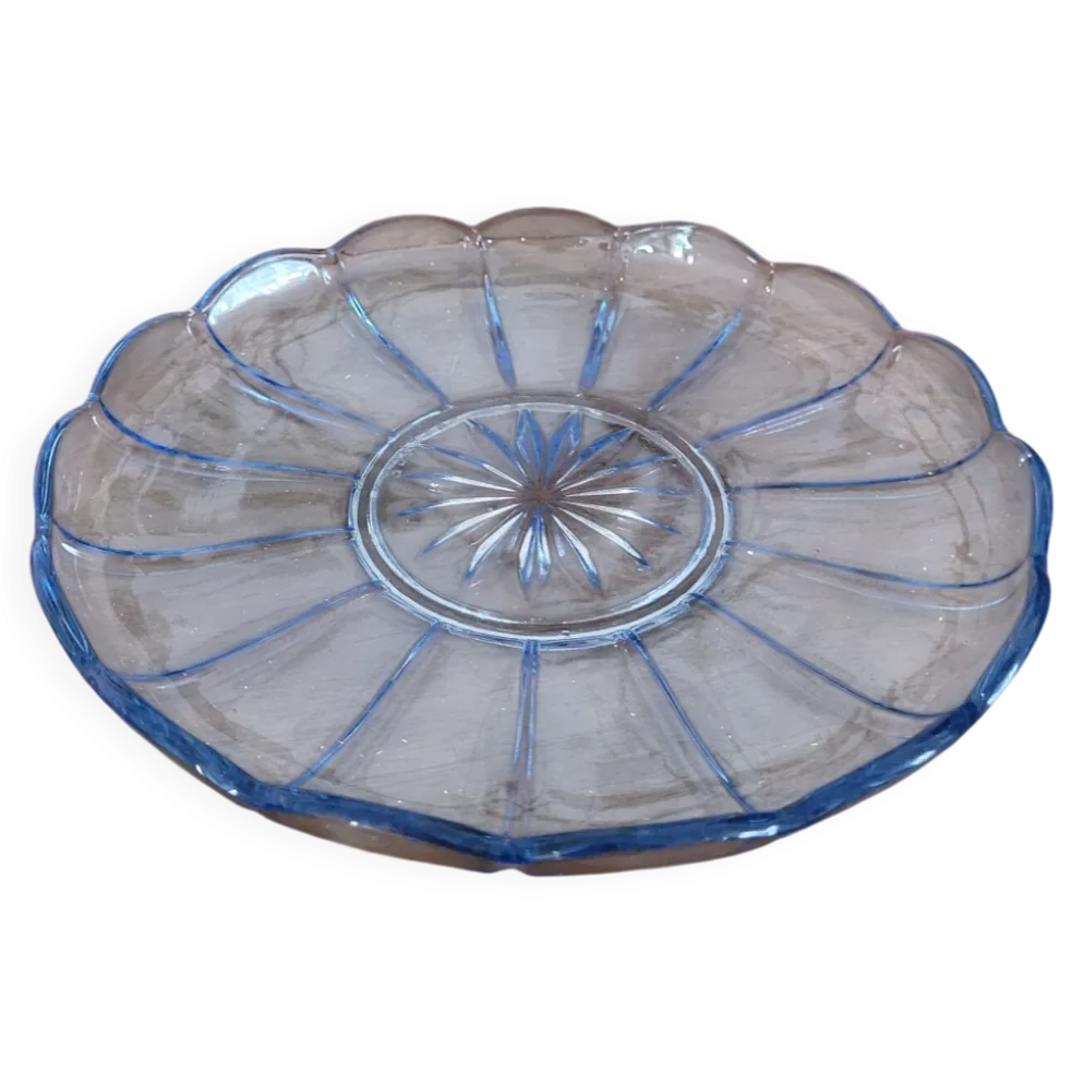 Plateau en verre bleu rond