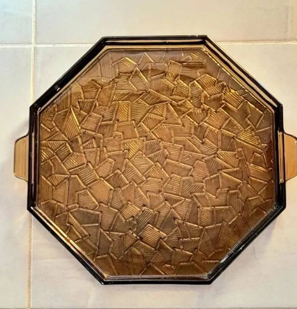 Plateau en verre fumé art déco