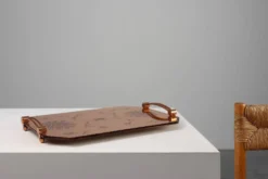 Plateau en verre miroir et cuivre Art Déco, Belgique vers 1920