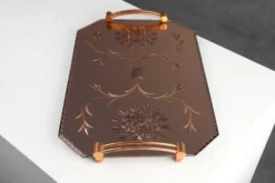 Plateau en verre miroir et cuivre Art Déco, Belgique vers 1920