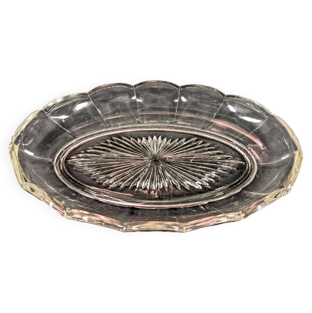 Plateau en verre pressé à décor étoilé – Art Déco – (Colonial)