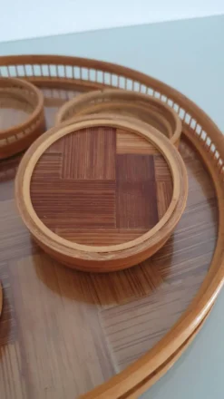 Plateau et sous verres en bambou et cannage