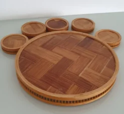 Plateau et sous verres en bambou et cannage