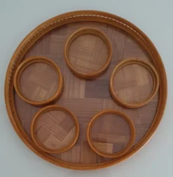 Plateau et sous verres en bambou et cannage