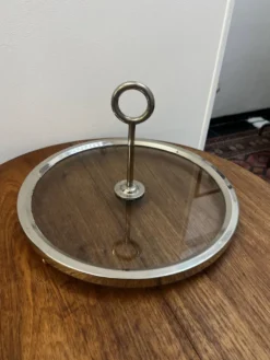 Plateau à fromage en verre et chrome - 1960