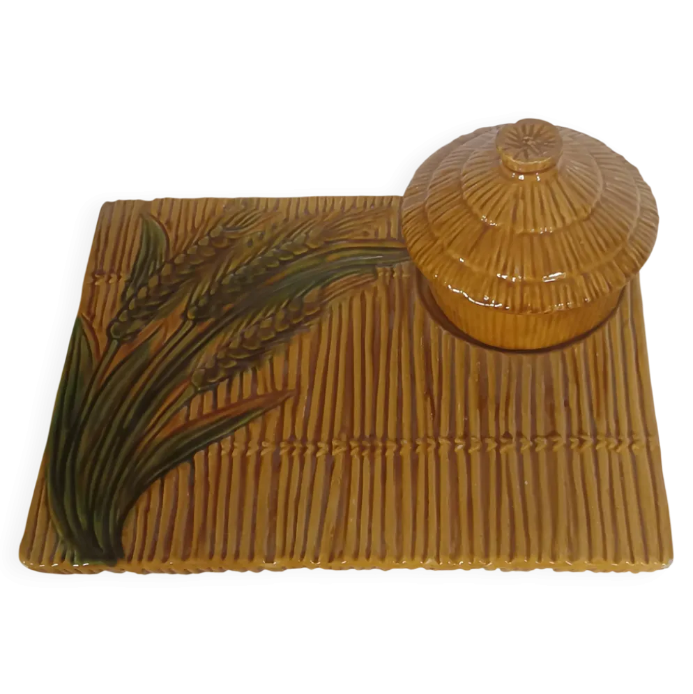 Plateau à fromage Vallauris avec cloche – décor épis de blé
