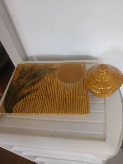 Plateau à fromage Vallauris avec cloche – décor épis de blé