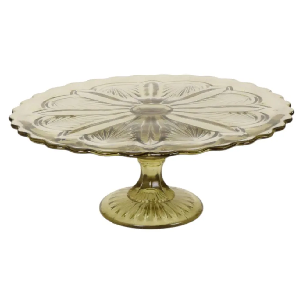 Plateau à gâteau/pâtisserie en verre pressé Art Déco 27 cm