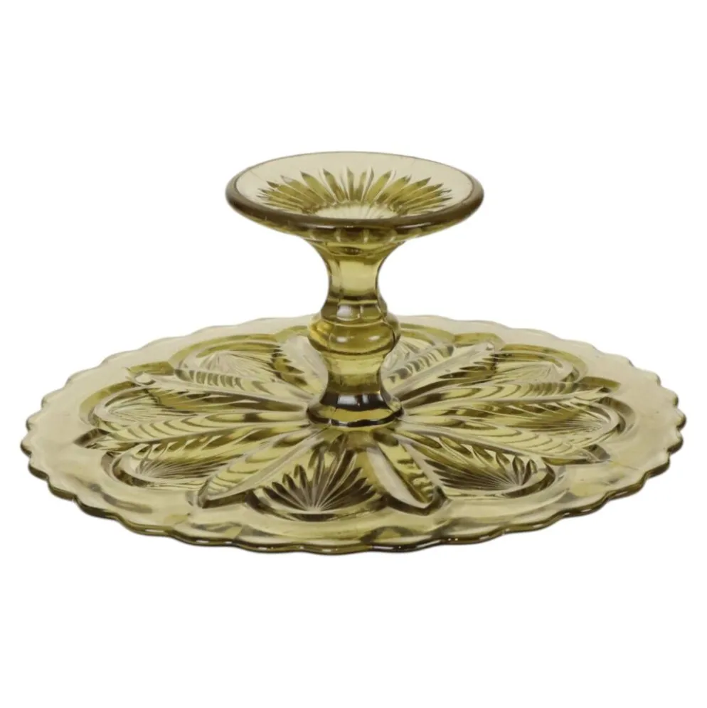 Plateau à gâteau/pâtisserie en verre pressé Art Déco 27 cm