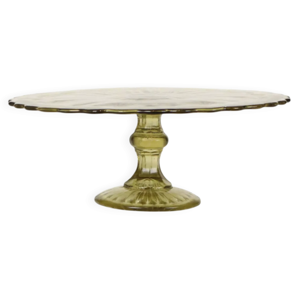 Plateau à gâteau/pâtisserie en verre pressé Art Déco 27 cm