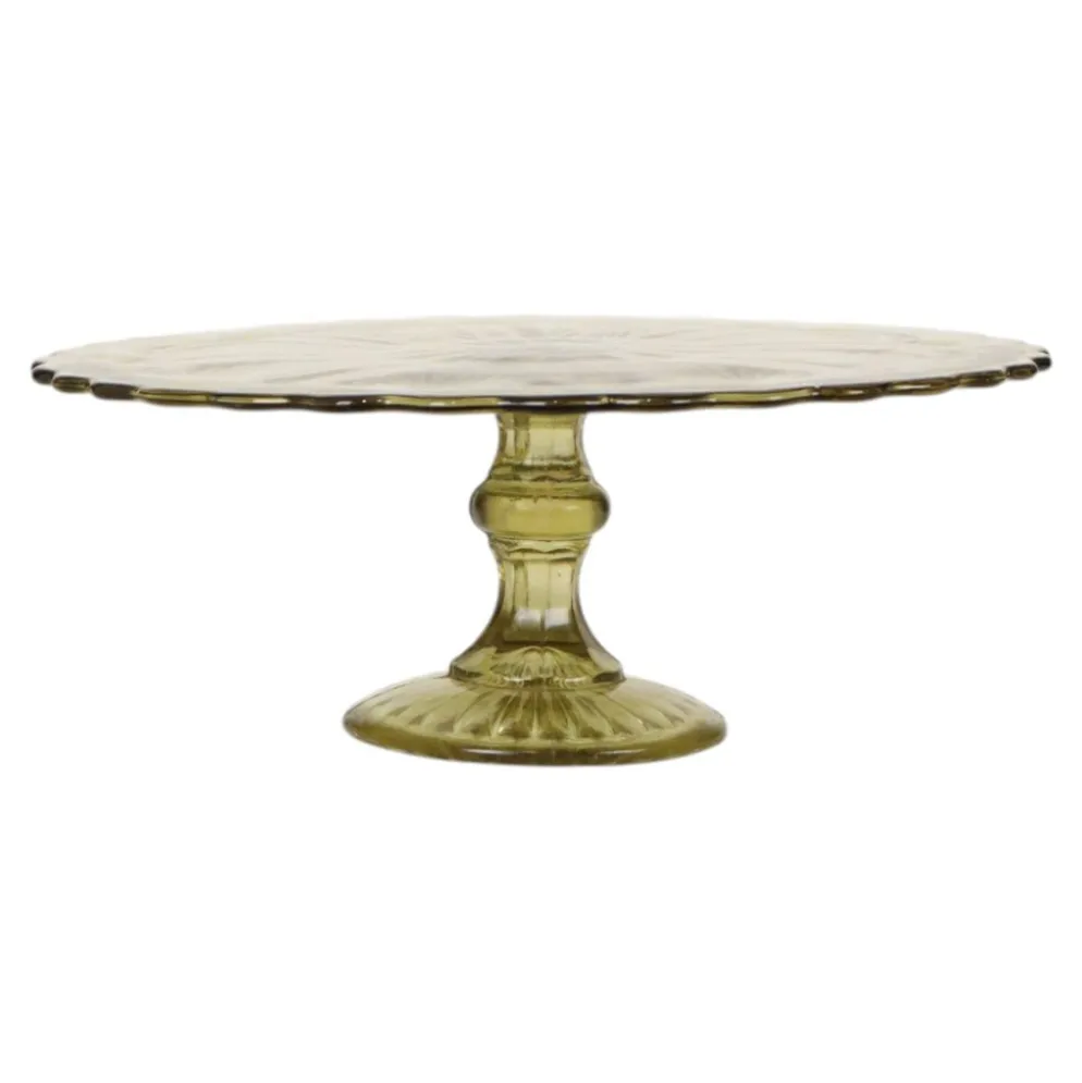 Plateau à gâteau/pâtisserie en verre pressé Art Déco 27 cm