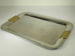 Plateau inox et métal doré - années 80