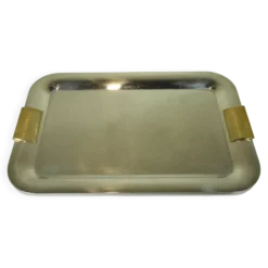Plateau inox et métal doré - années 80