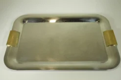 Plateau inox et métal doré - années 80