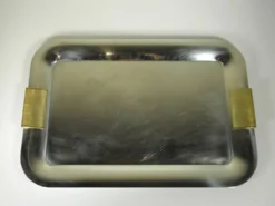 Plateau inox et métal doré - années 80