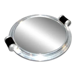 Plateau miroir art déco en métal chromé et bois 1930