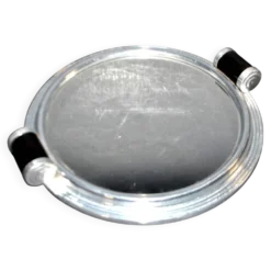 Plateau miroir art déco en métal chromé et bois 1930