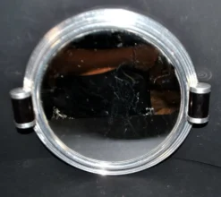 Plateau miroir art déco en métal chromé et bois 1930