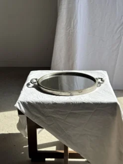 Plateau miroir circulaire à deux anses H3,5 D48