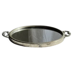Plateau miroir circulaire à deux anses H3,5 D48