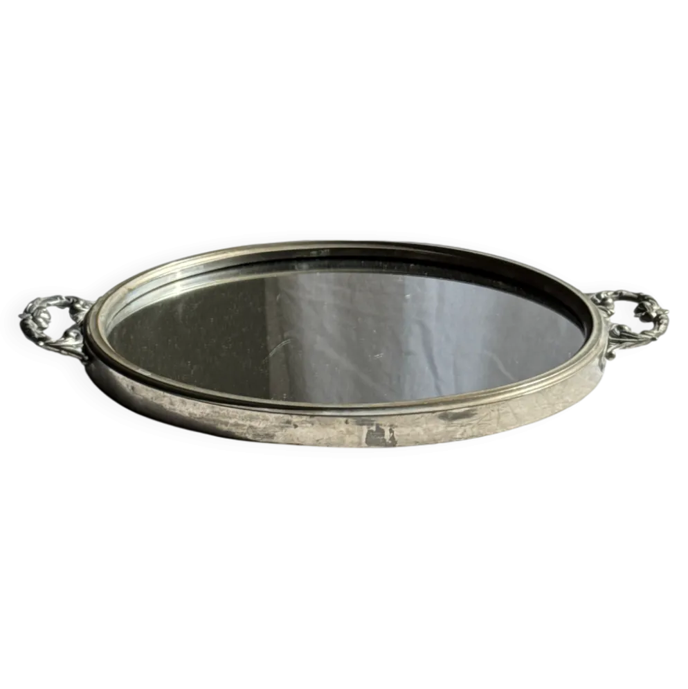 Plateau miroir circulaire à deux anses H3,5 D48