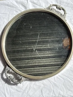 Plateau miroir circulaire à deux anses H3,5 D48