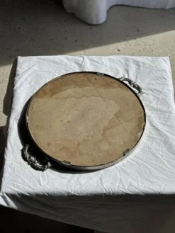 Plateau miroir circulaire à deux anses H3,5 D48