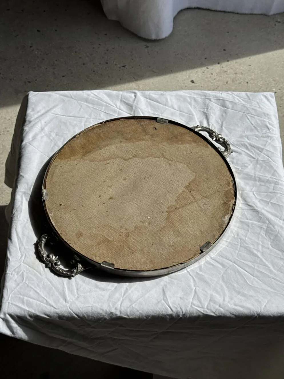 Plateau miroir circulaire à deux anses H3,5 D48
