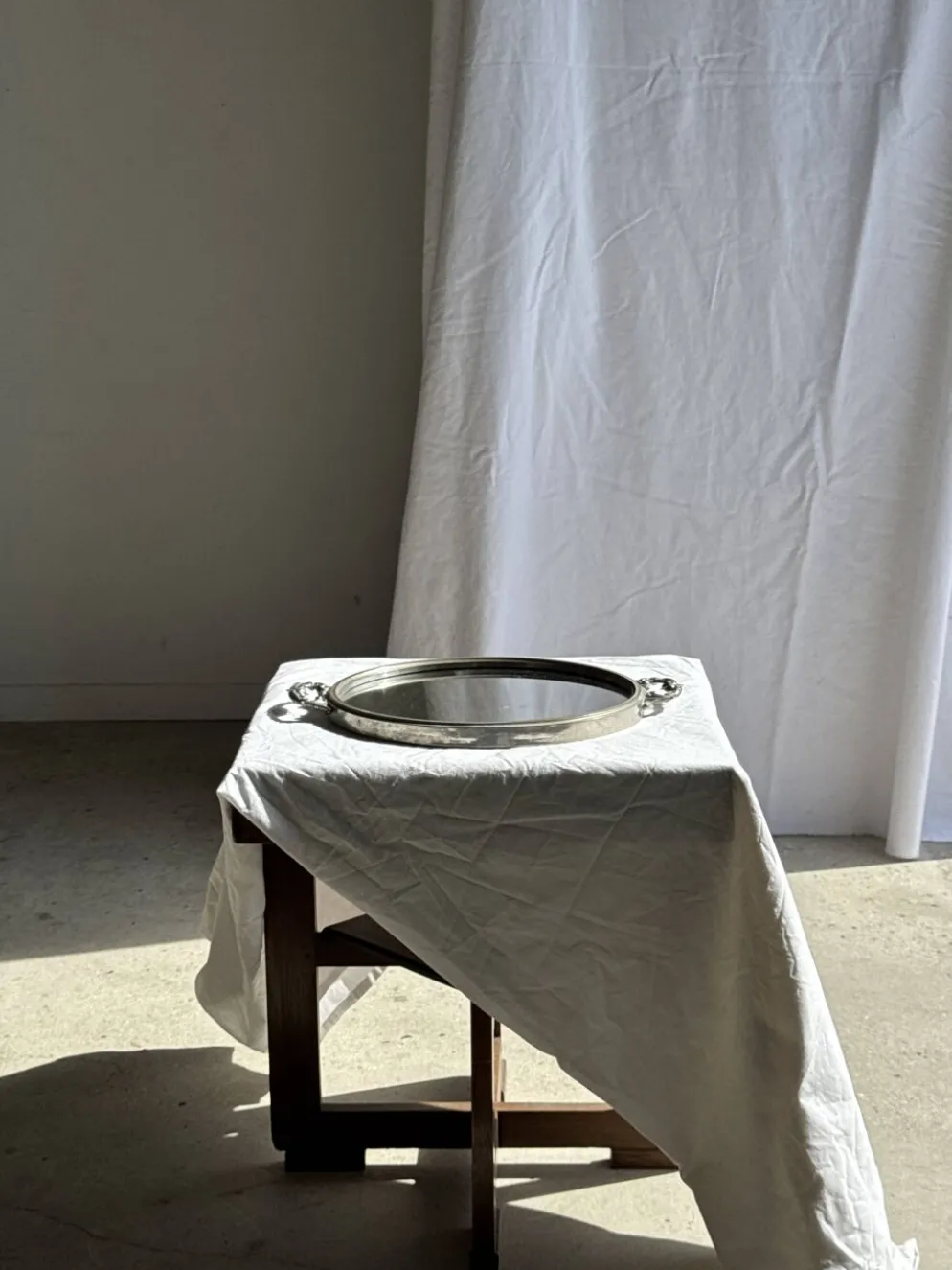 Plateau miroir circulaire à deux anses H3,5 D48