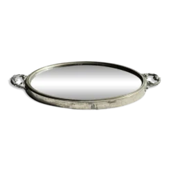 Plateau miroir circulaire à deux anses H3,5 D48