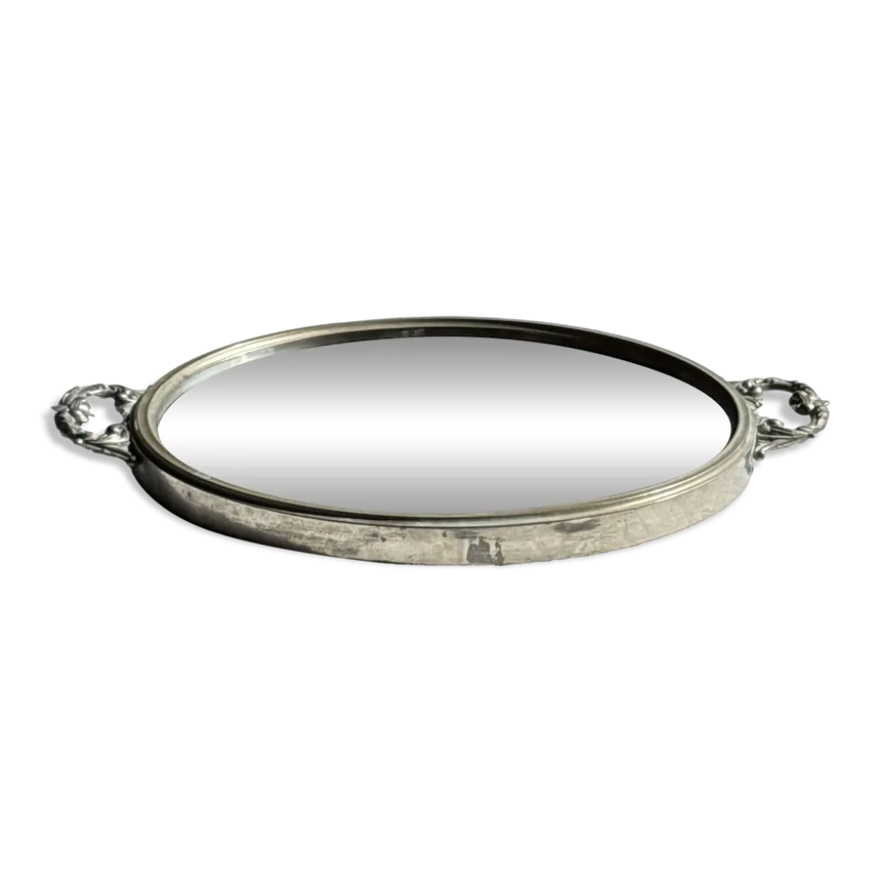 Plateau miroir circulaire à deux anses H3,5 D48