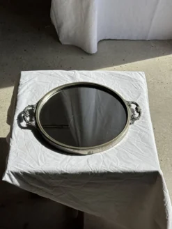 Plateau miroir circulaire à deux anses H3,5 D48
