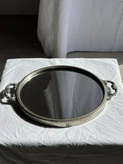 Plateau miroir circulaire à deux anses H3,5 D48