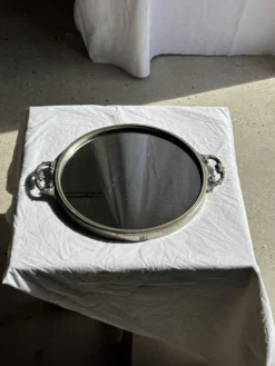 Plateau miroir circulaire à deux anses H3,5 D48