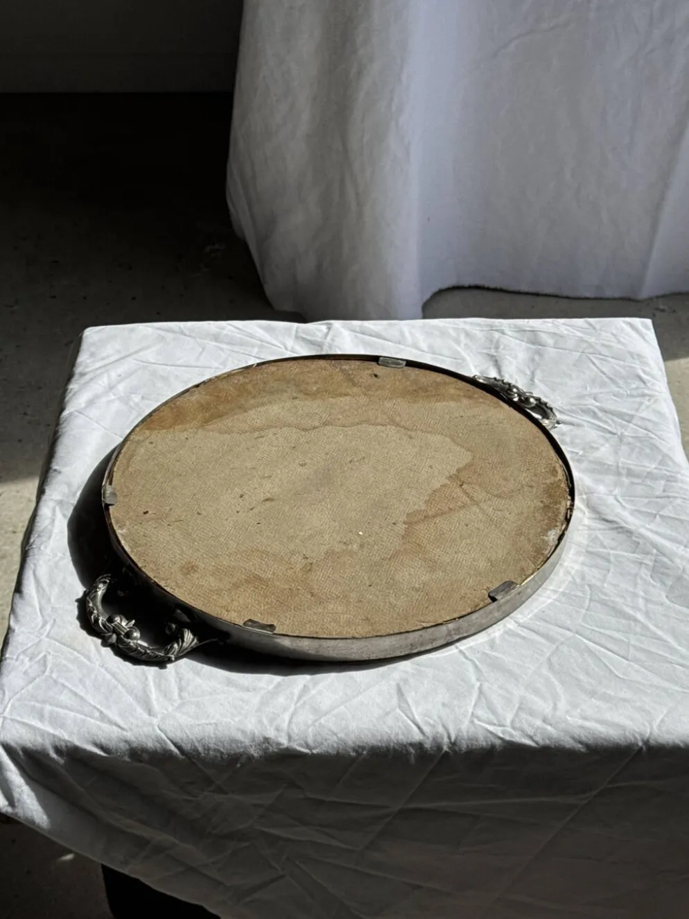 Plateau miroir circulaire à deux anses H3,5 D48