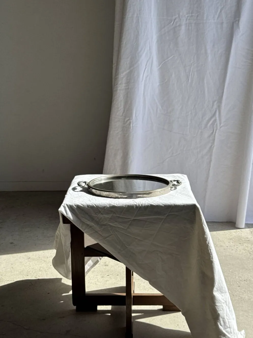 Plateau miroir circulaire à deux anses H3,5 D48