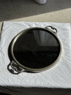 Plateau miroir circulaire à deux anses H3,5 D48