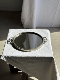 Plateau miroir circulaire à deux anses H3,5 D48