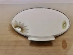 Plateau miroir rond, en métal chromé, art déco, années 30-40