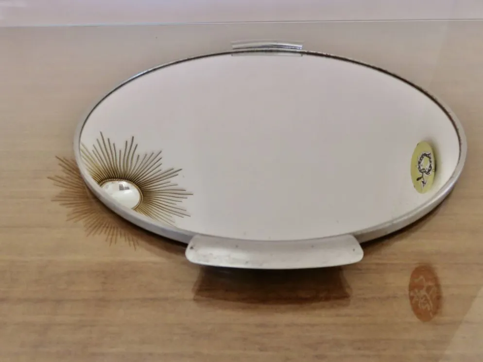 Plateau miroir rond, en métal chromé, art déco, années 30-40
