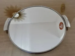 Plateau miroir rond, en métal chromé, art déco, années 30-40