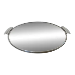 Plateau miroir rond, en métal chromé, art déco, années 30-40