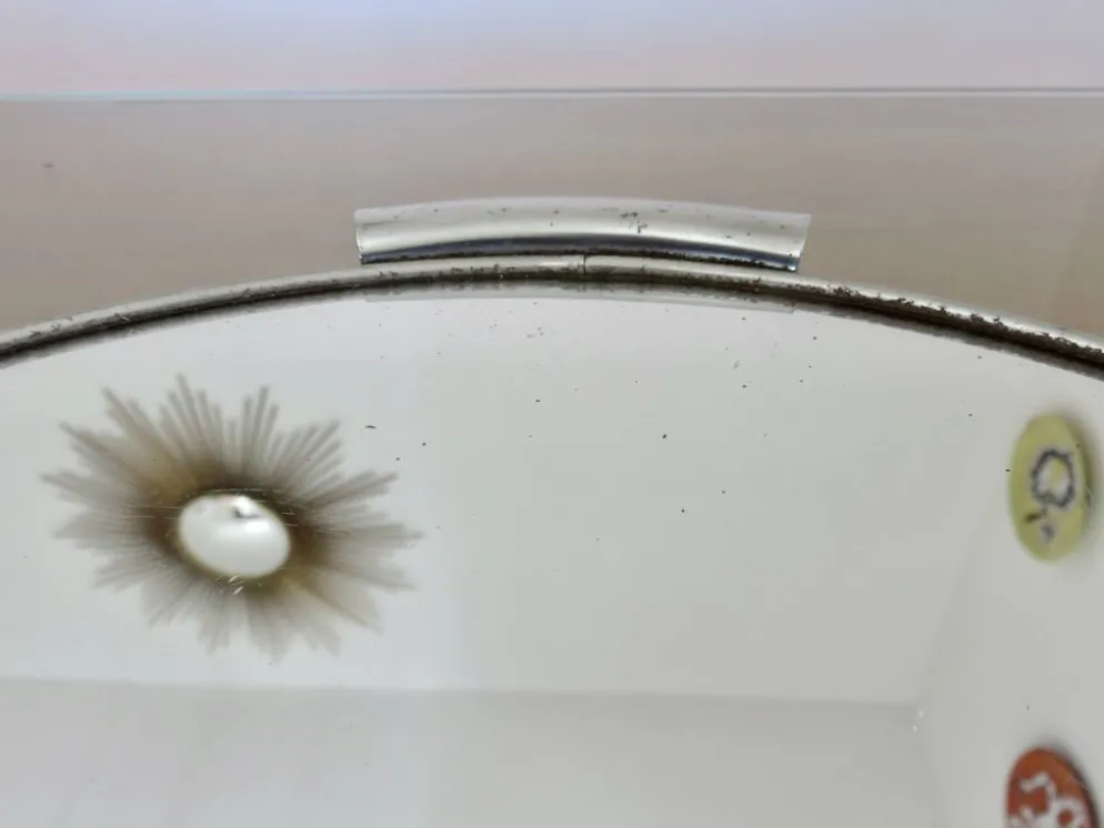 Plateau miroir rond, en métal chromé, art déco, années 30-40